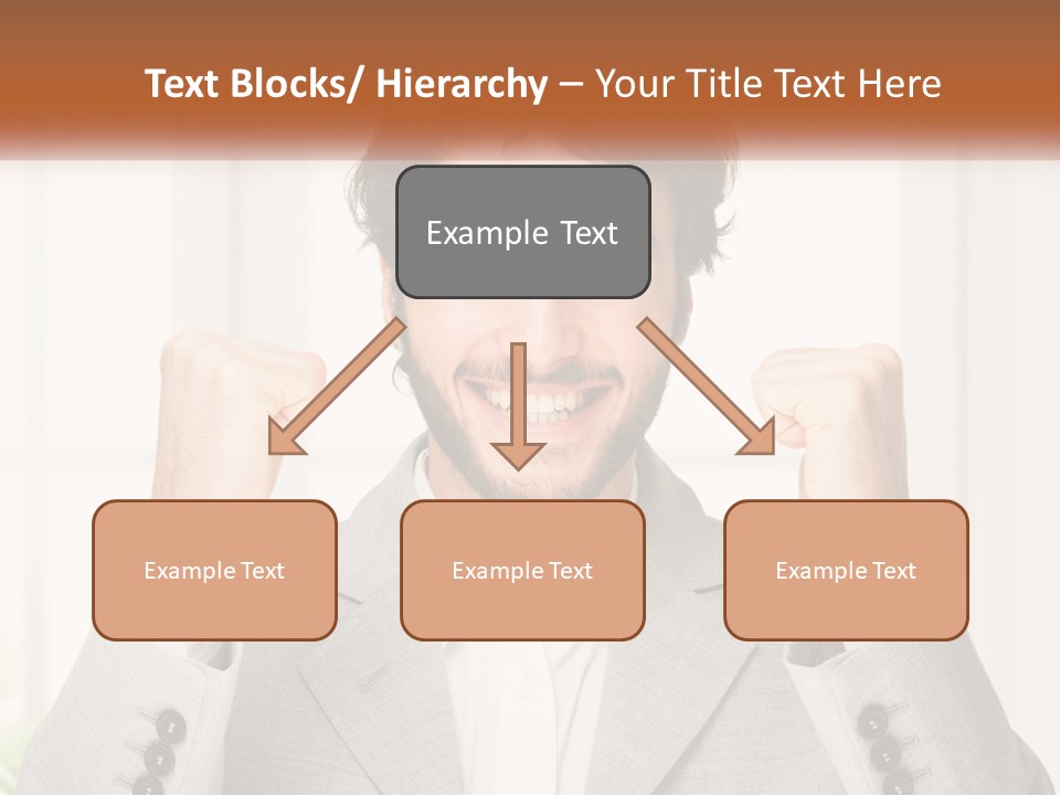 A Man In A Suit Is Holding His Fists Up PowerPoint Template