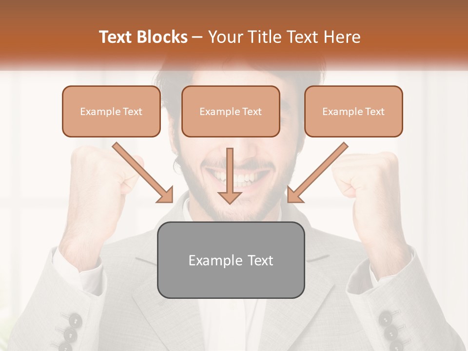 A Man In A Suit Is Holding His Fists Up PowerPoint Template
