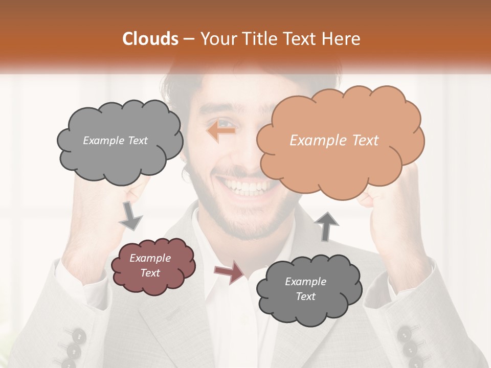 A Man In A Suit Is Holding His Fists Up PowerPoint Template