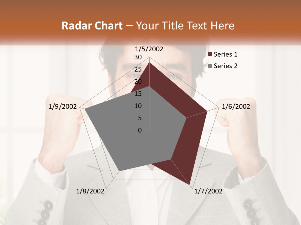 A Man In A Suit Is Holding His Fists Up PowerPoint Template