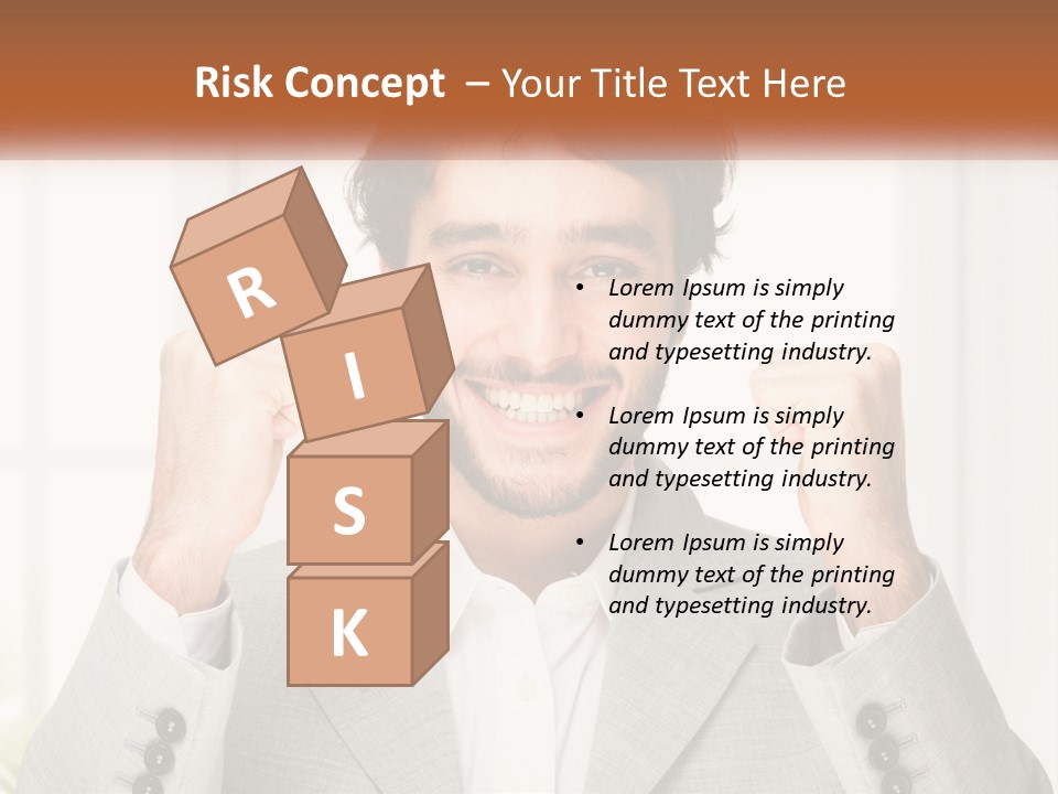 A Man In A Suit Is Holding His Fists Up PowerPoint Template