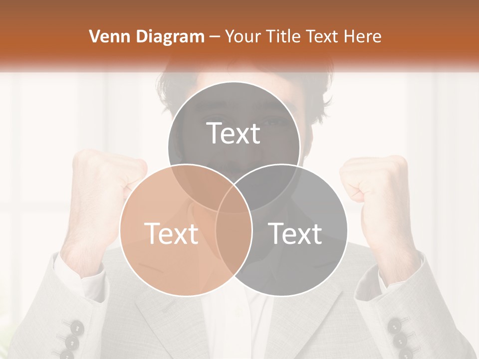 A Man In A Suit Is Holding His Fists Up PowerPoint Template