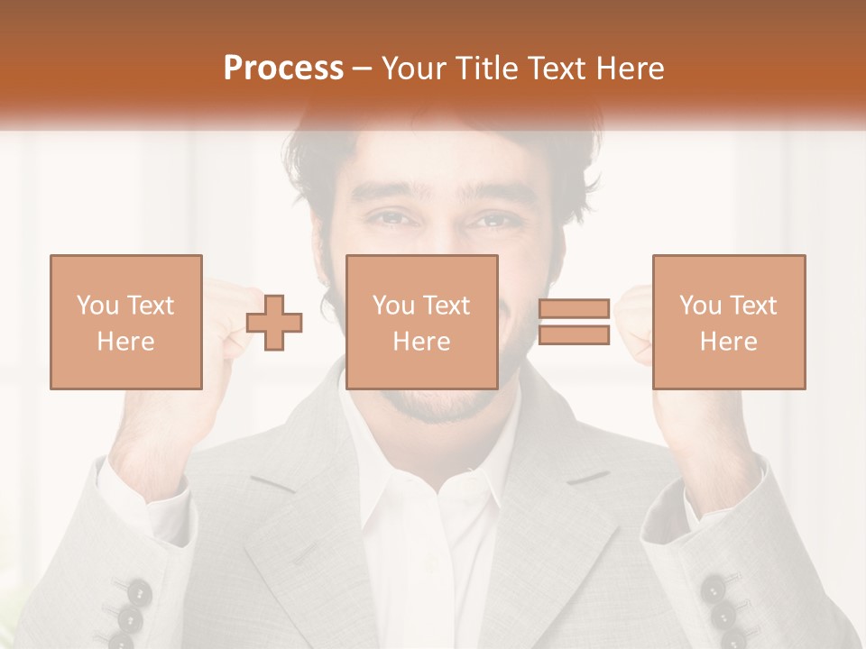 A Man In A Suit Is Holding His Fists Up PowerPoint Template