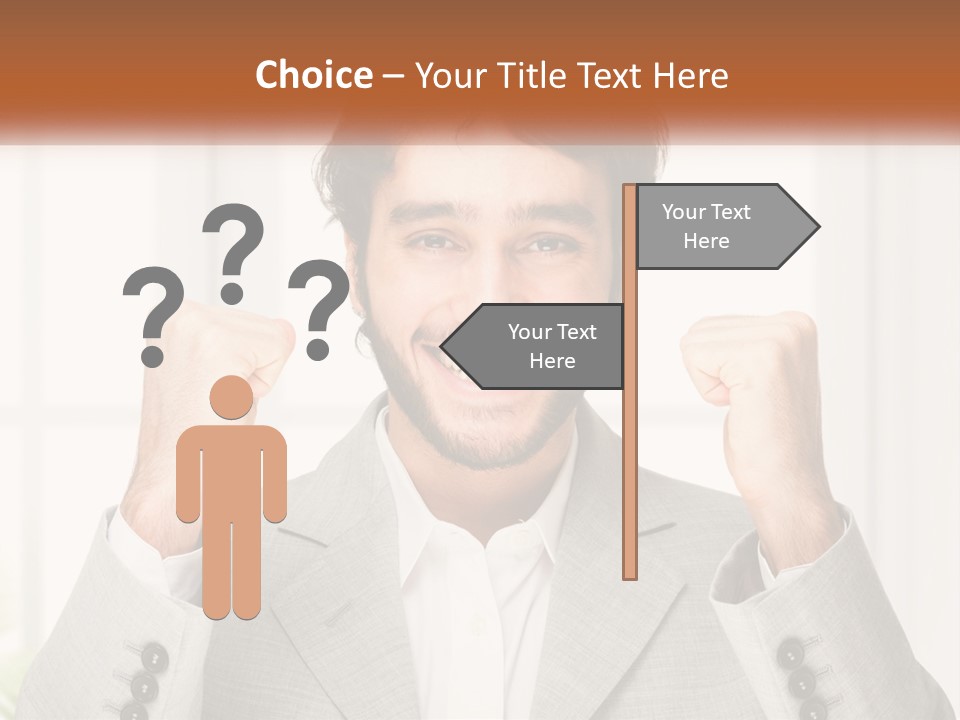 A Man In A Suit Is Holding His Fists Up PowerPoint Template