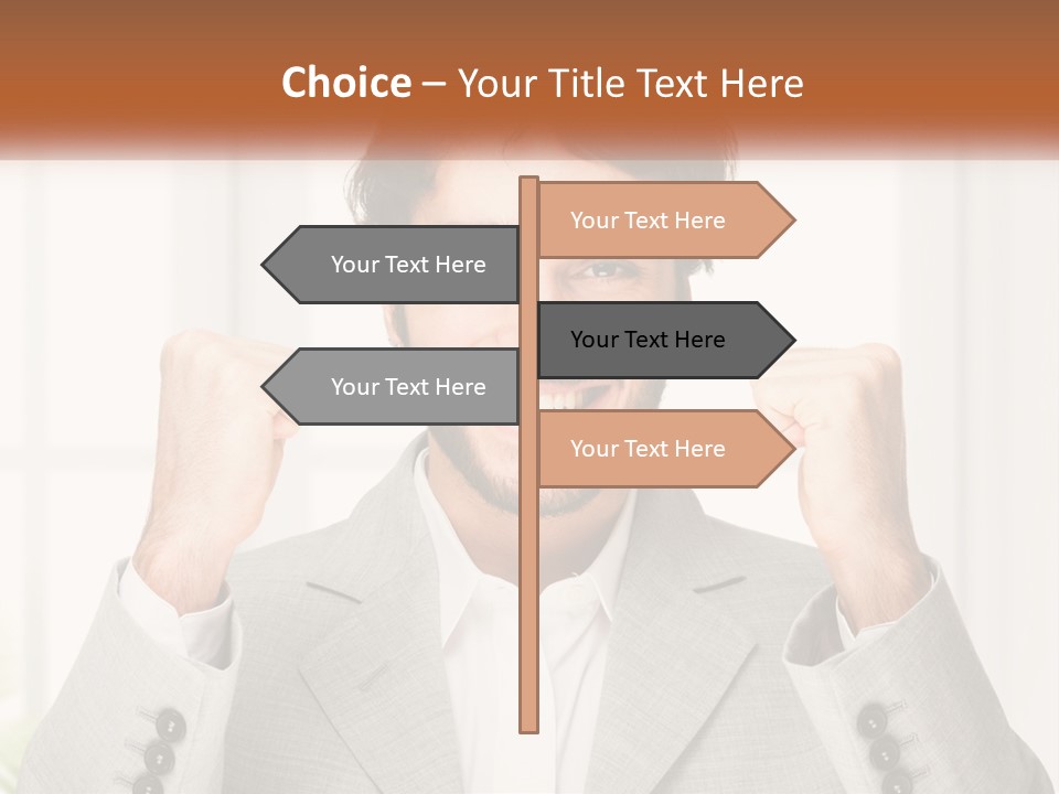 A Man In A Suit Is Holding His Fists Up PowerPoint Template