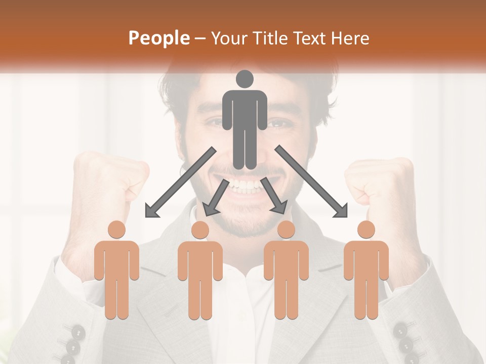 A Man In A Suit Is Holding His Fists Up PowerPoint Template