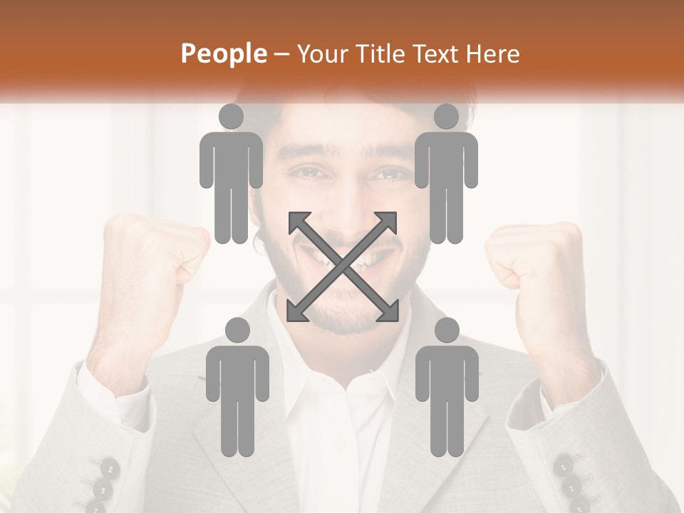 A Man In A Suit Is Holding His Fists Up PowerPoint Template