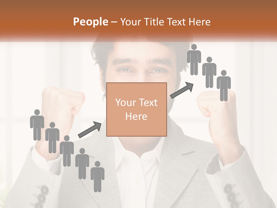 A Man In A Suit Is Holding His Fists Up PowerPoint Template