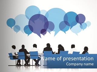 A Group Of People Sitting At A Table With Laptops PowerPoint Template