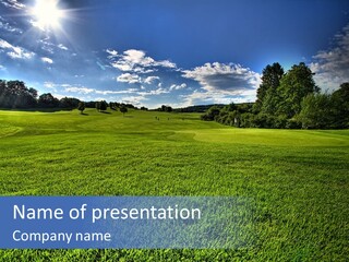 A Green Field With Trees And Blue Sky In The Background PowerPoint Template