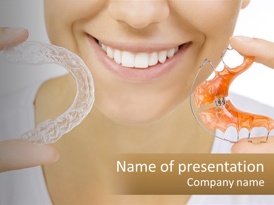 A Woman Holding A Toothbrush And A Fake Tooth PowerPoint Template