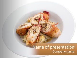 A Plate Of Food With Chicken And Mushrooms On It PowerPoint Template