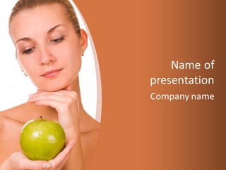 A Woman Holding An Apple In Her Hands PowerPoint Template