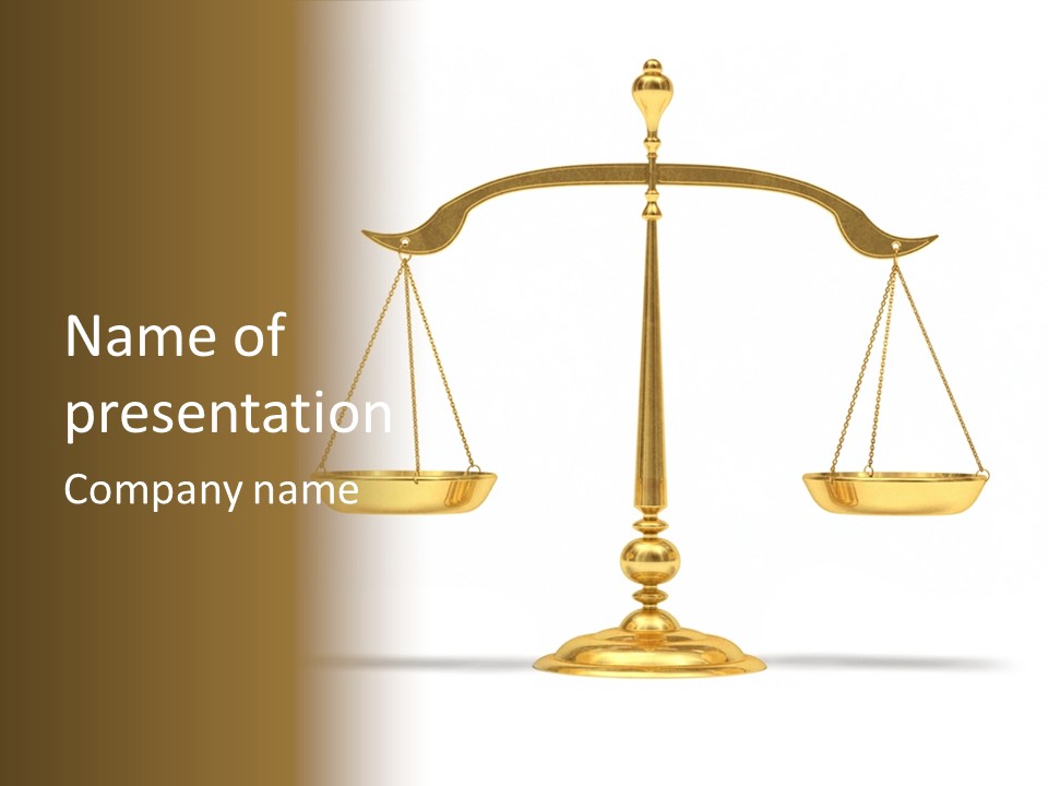 A Golden Balance Scale With A White Background PowerPoint Template