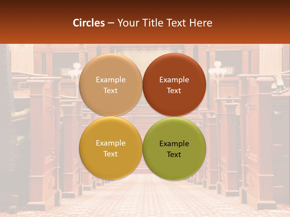 A Large Wooden Courtroom With A Flag On The Wall PowerPoint Template