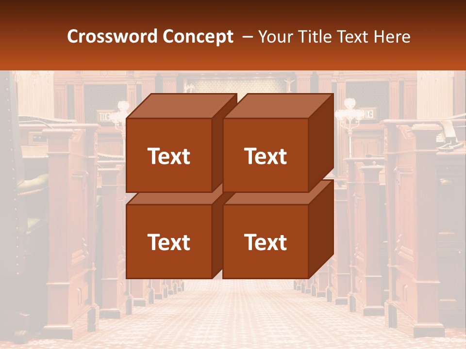 A Large Wooden Courtroom With A Flag On The Wall PowerPoint Template