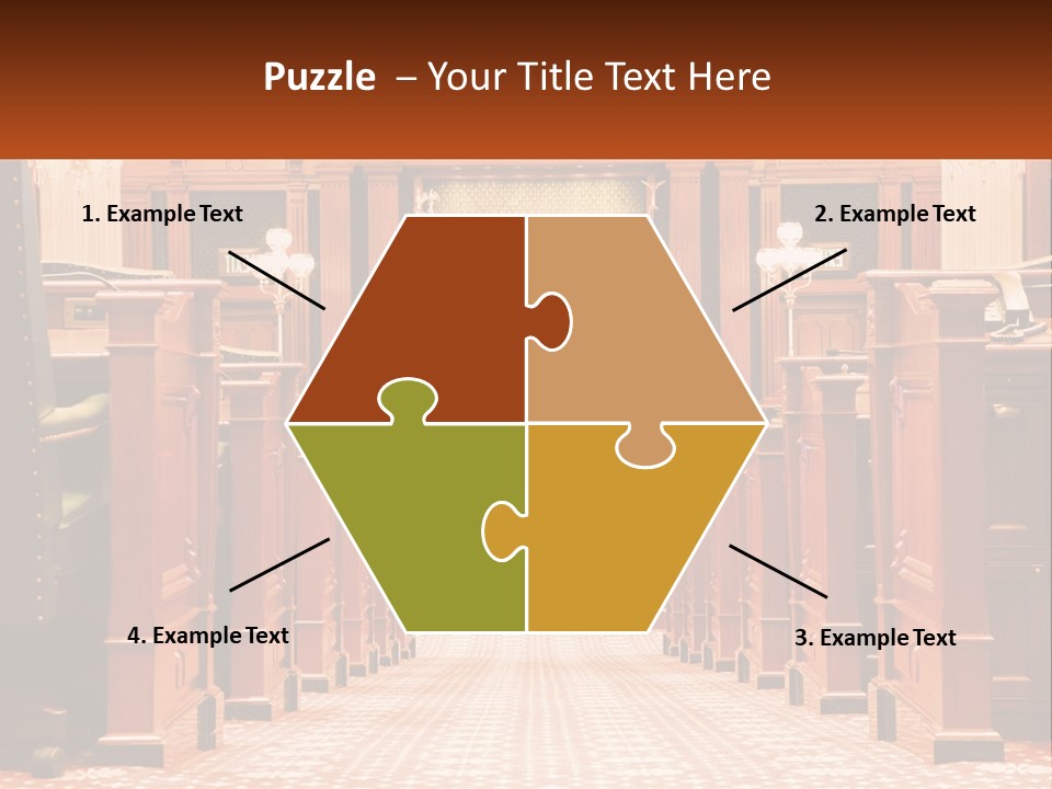 A Large Wooden Courtroom With A Flag On The Wall PowerPoint Template