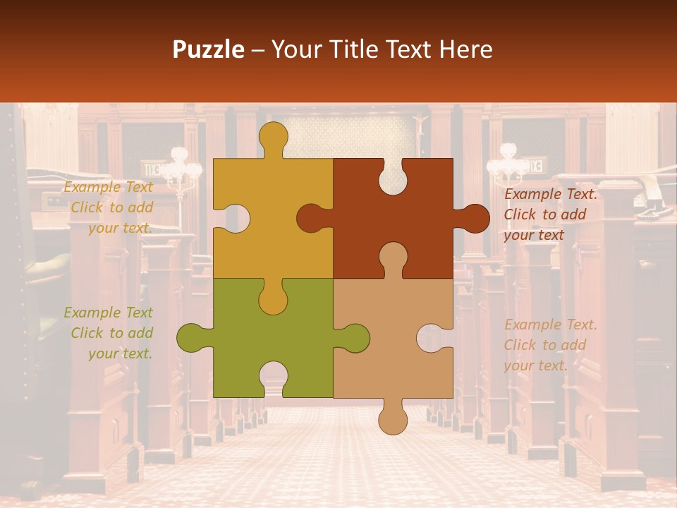 A Large Wooden Courtroom With A Flag On The Wall PowerPoint Template