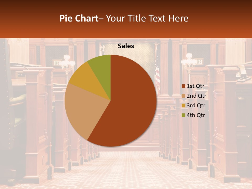 A Large Wooden Courtroom With A Flag On The Wall PowerPoint Template