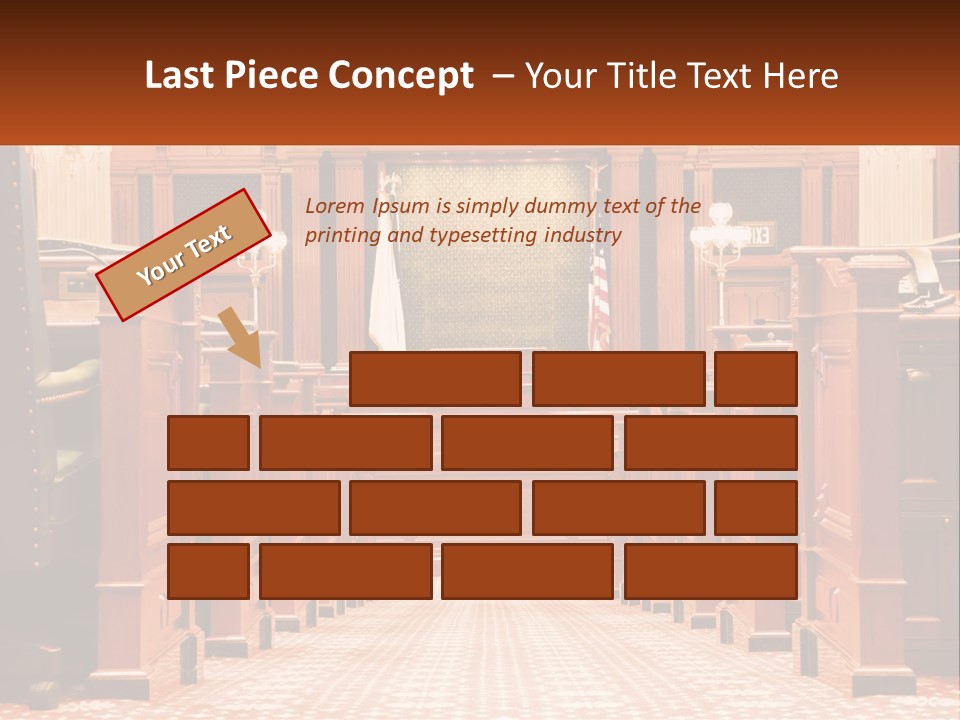 A Large Wooden Courtroom With A Flag On The Wall PowerPoint Template