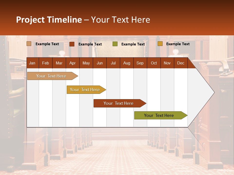 A Large Wooden Courtroom With A Flag On The Wall PowerPoint Template