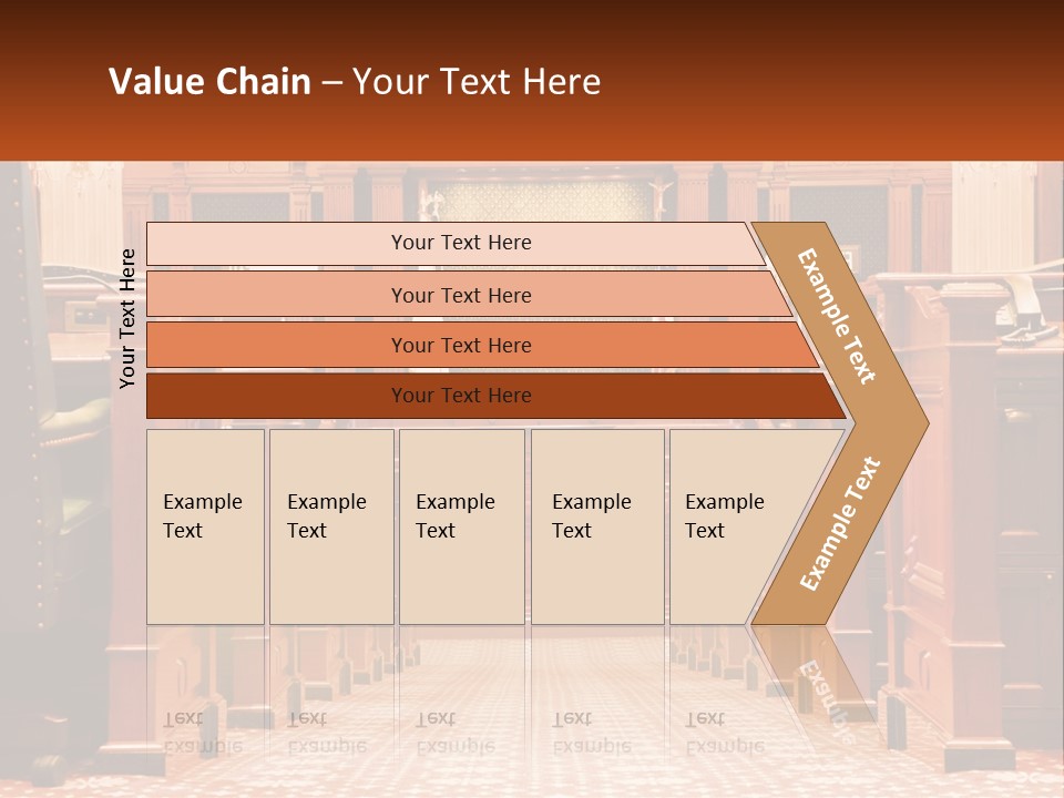 A Large Wooden Courtroom With A Flag On The Wall PowerPoint Template