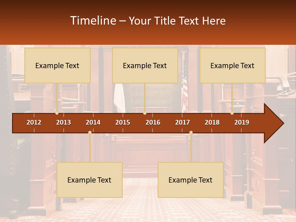 A Large Wooden Courtroom With A Flag On The Wall PowerPoint Template