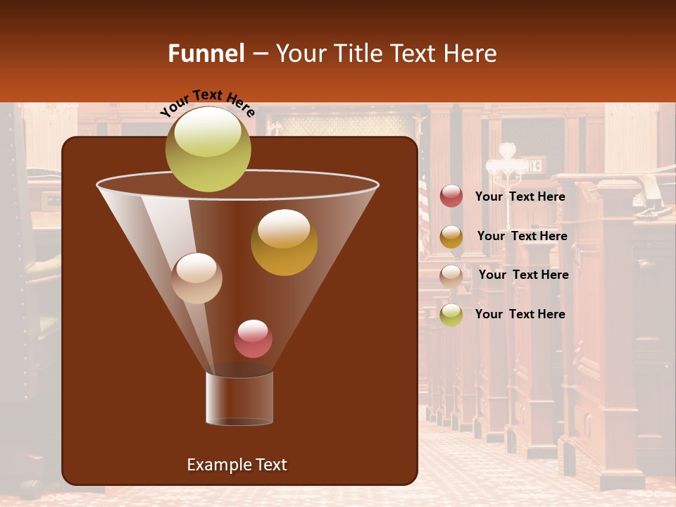 A Large Wooden Courtroom With A Flag On The Wall PowerPoint Template