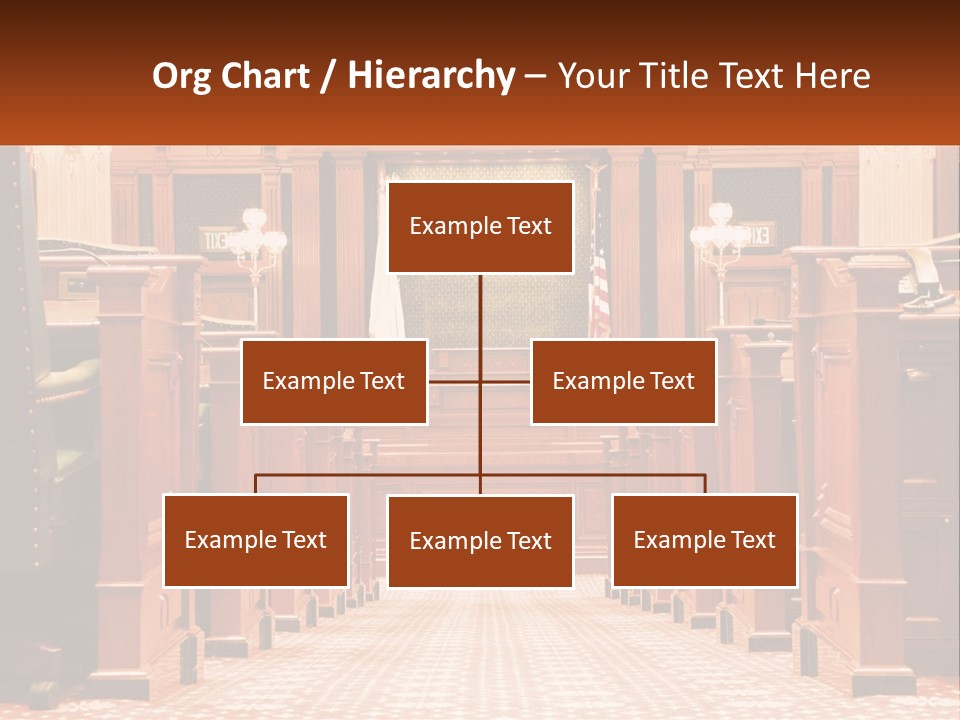 A Large Wooden Courtroom With A Flag On The Wall PowerPoint Template