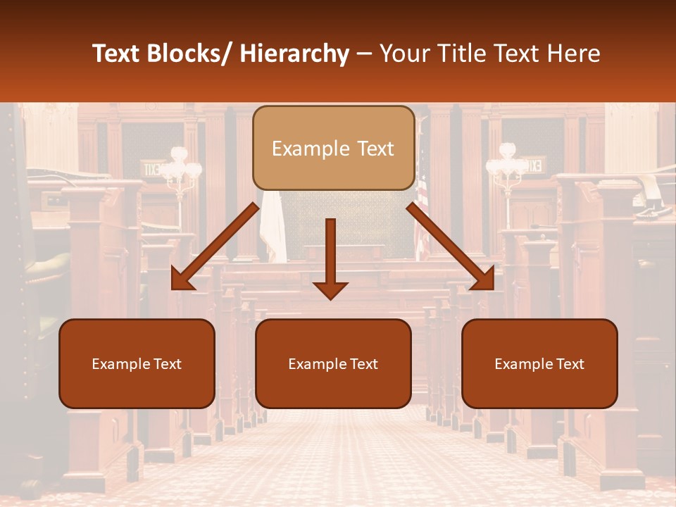 A Large Wooden Courtroom With A Flag On The Wall PowerPoint Template