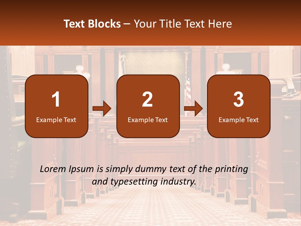 A Large Wooden Courtroom With A Flag On The Wall PowerPoint Template