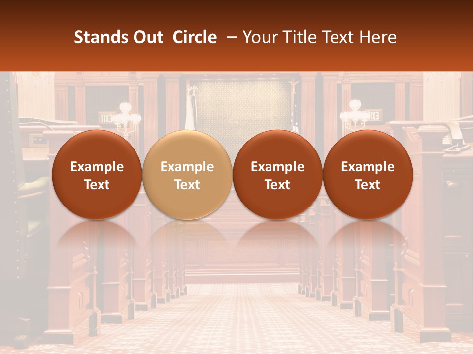 A Large Wooden Courtroom With A Flag On The Wall PowerPoint Template