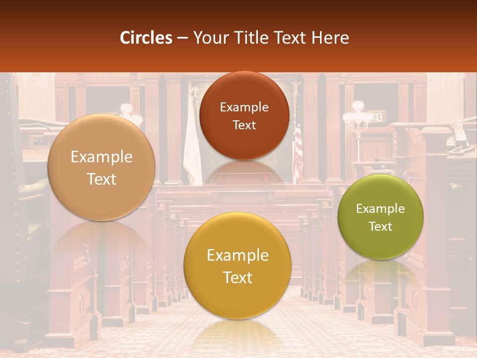 A Large Wooden Courtroom With A Flag On The Wall PowerPoint Template