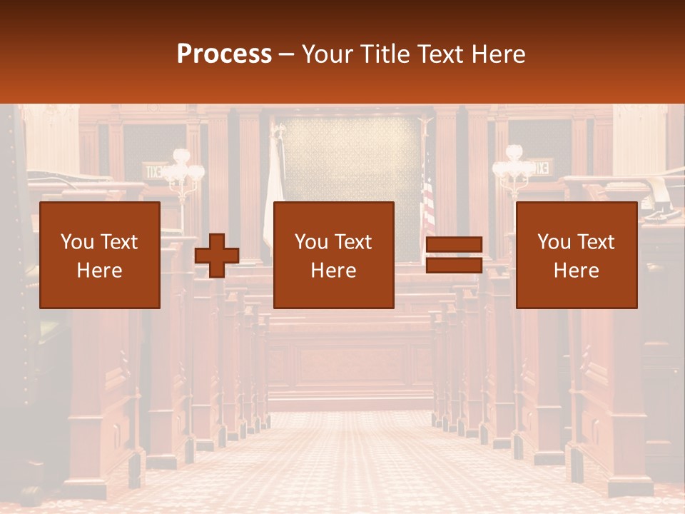 A Large Wooden Courtroom With A Flag On The Wall PowerPoint Template