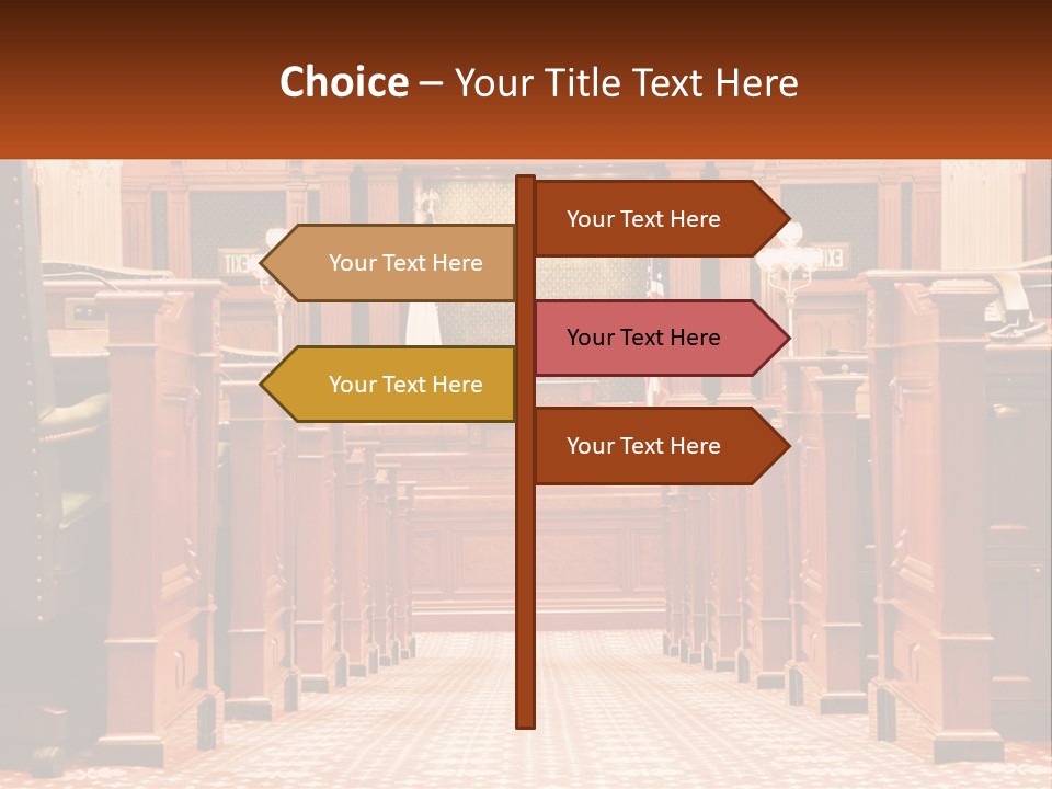 A Large Wooden Courtroom With A Flag On The Wall PowerPoint Template