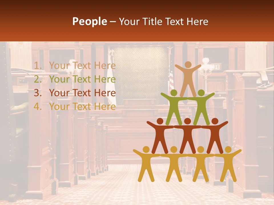 A Large Wooden Courtroom With A Flag On The Wall PowerPoint Template