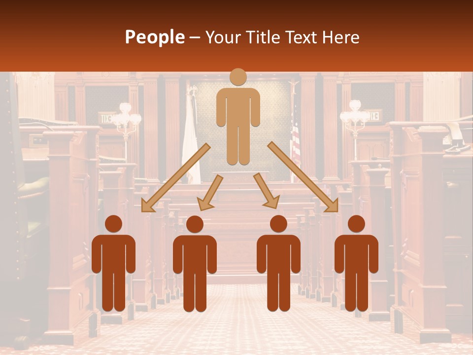 A Large Wooden Courtroom With A Flag On The Wall PowerPoint Template