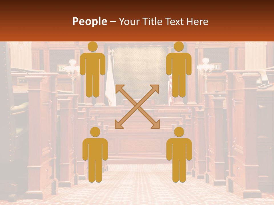A Large Wooden Courtroom With A Flag On The Wall PowerPoint Template