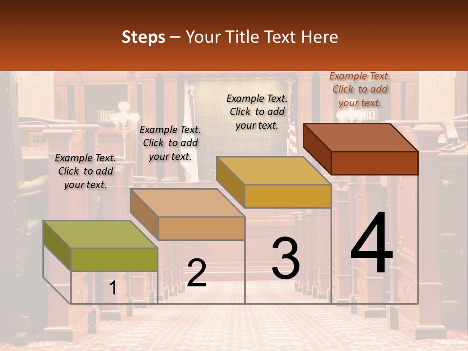 A Large Wooden Courtroom With A Flag On The Wall PowerPoint Template