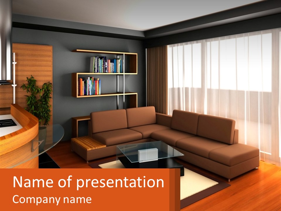 A Living Room With A Couch And A Table PowerPoint Template