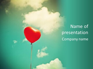 A Red Heart Shaped Balloon Floating In The Sky PowerPoint Template