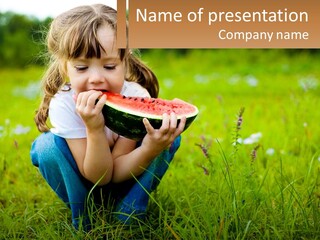 A Little Girl Eating A Piece Of Watermelon PowerPoint Template