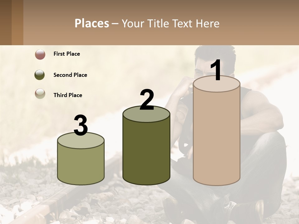 A Man Sitting On A Train Track Talking On A Cell Phone PowerPoint Template