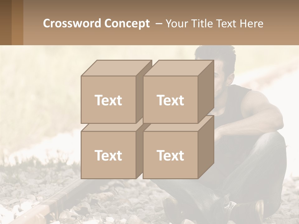 A Man Sitting On A Train Track Talking On A Cell Phone PowerPoint Template