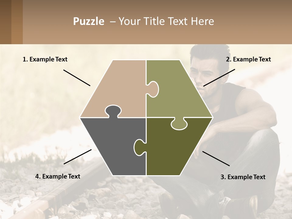 A Man Sitting On A Train Track Talking On A Cell Phone PowerPoint Template