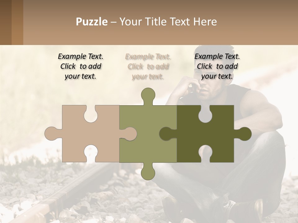 A Man Sitting On A Train Track Talking On A Cell Phone PowerPoint Template