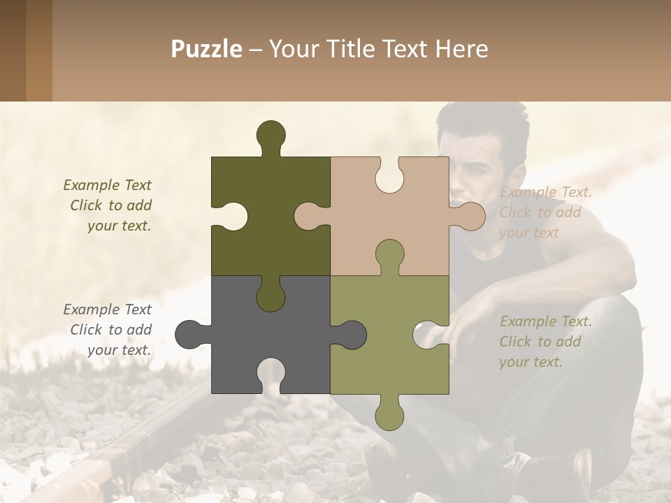 A Man Sitting On A Train Track Talking On A Cell Phone PowerPoint Template