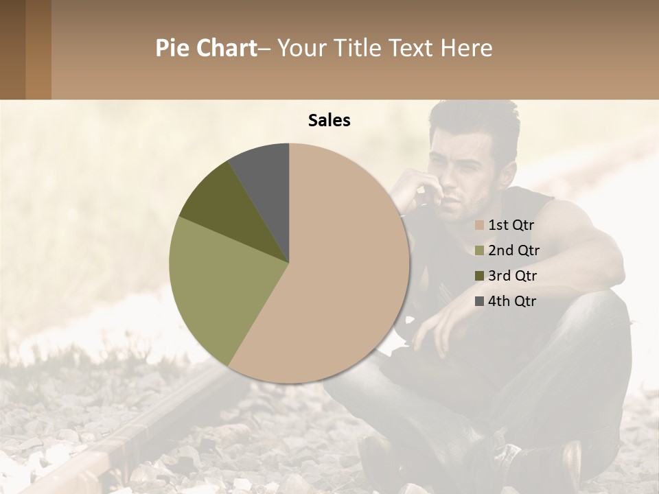 A Man Sitting On A Train Track Talking On A Cell Phone PowerPoint Template