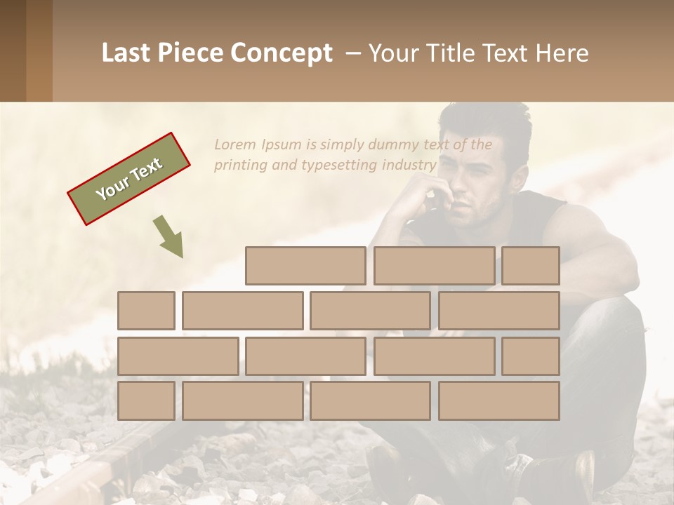 A Man Sitting On A Train Track Talking On A Cell Phone PowerPoint Template