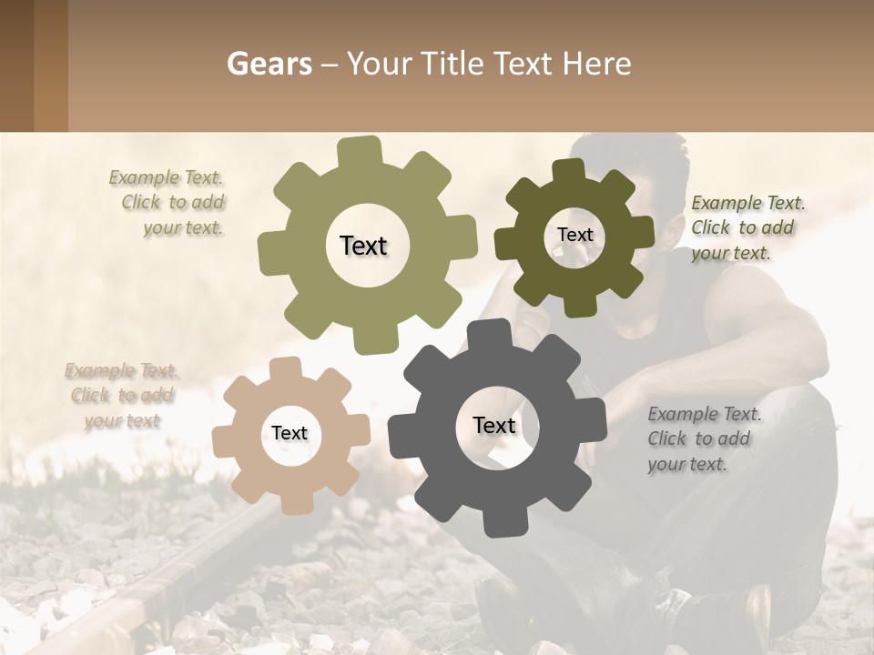 A Man Sitting On A Train Track Talking On A Cell Phone PowerPoint Template